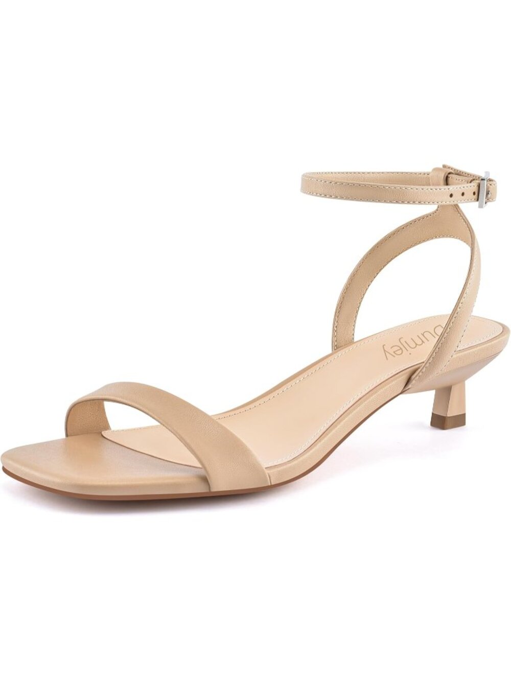 Women's Nude Kitten Heel Ankle Strap Heeled Sandal Square Open Toe Party Shoes